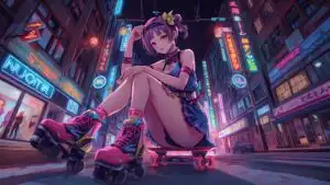 Anime Girl Neon Skater Night