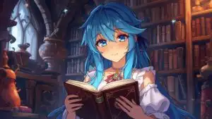 Anime Magic Librarian Girl Reading Ancient Book