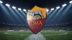 AS Roma Stadium Crest Under Floodlights