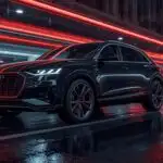 Audi RS Q8 Black Performance SUV in Neon City Night