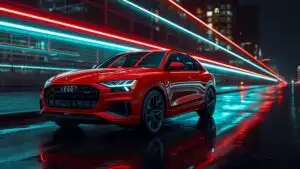 Audi SQ8 Red Performance SUV in Neon City Night