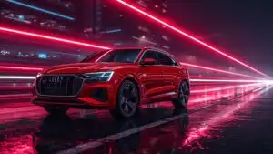 Audi SQ8 Sport SUV Racing Through Neon Light Streets