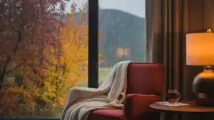 Autumn Rain Window View Cozy Indoor Scene