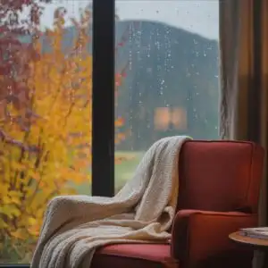 Autumn Rain Window View Cozy Indoor Scene