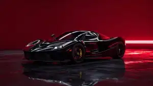 Black Ferrari LaFerrari Aperta Hypercar in Red Neon Studio
