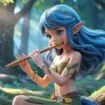 Blue Hair Elf Anime Girl Playing Music