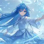 Blue Haired Anime Girl Surrounded by Crystal Ice Magic