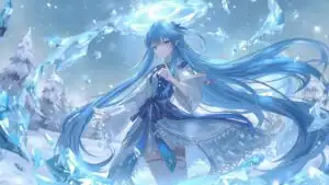 Blue-Haired Ice Mage Girl Casting Spells