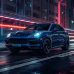 Blue Porsche Cayenne Luxury SUV in Neon City Night