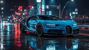 Bugatti Chiron Blue Hypercar View