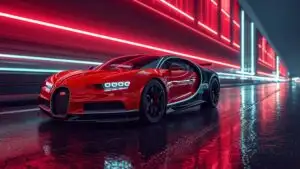 Bugatti Chiron Red Neon Night