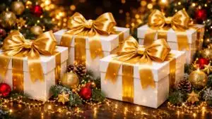 Christmas Present Box Gold Ribbon Luxury