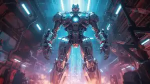 Chrome Guardian Awakening in Tech Lab