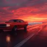 Classic Muscle Car Orange Sunset