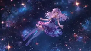 Cosmic Girl Floating Among Stars