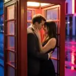 Couple in Old Telephone Booth