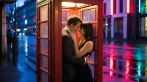 Couple in Old Telephone Booth