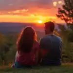 Couple Sitting Together Watching Sunset