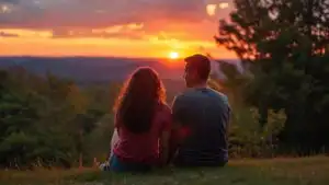 Couple Sitting Together Watching Sunset
