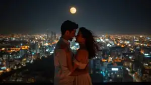 Couple Watching City Lights Night View