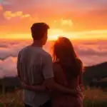 Couple Watching Sunset from Hilltop