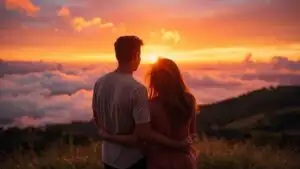 Couple Watching Sunset from Hilltop