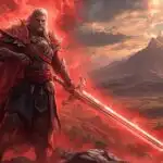 Crimson Blade Warrior Over the Burning Valley