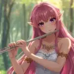 Cute Anime Elf Girl Music In Forest