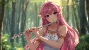 Cute Anime Elf Girl Music In Forest