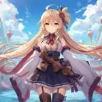 Cute Blonde Anime Girl in Spring Fantasy Village
