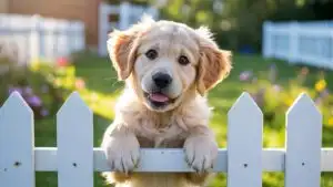 Cute Dog Peeking Over a Fence