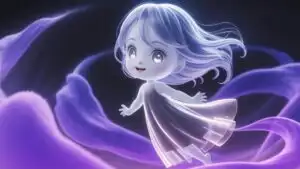 Cute Ghost Girl Floating In Purple Mist