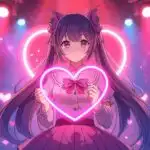 Cute Idol Girl Holding Heart Glowstick