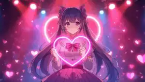 Cute Idol Girl Holding Heart Glowstick