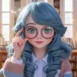 Cute Librarian Girl Fixing Her Glasses