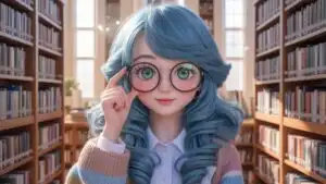 Cute Librarian Girl Fixing Her Glasses
