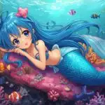 Cute Mermaid Girl Resting On Coral