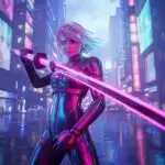 Cyber Blade Girl With Neon Katana