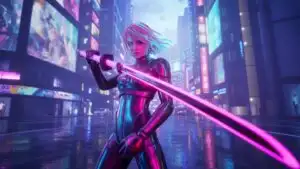 Cyber Blade Girl With Neon Katana