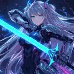 Cyber Fantasy Girl With Glowing Blue Sword