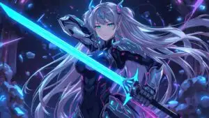 Cyber Fantasy Girl With Glowing Blue Sword