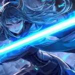 Cyber Fantasy Warrior Girl with Glowing Blue Energy Blade
