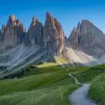 Dolomites Mountain Peaks and Alpine Meadow Path