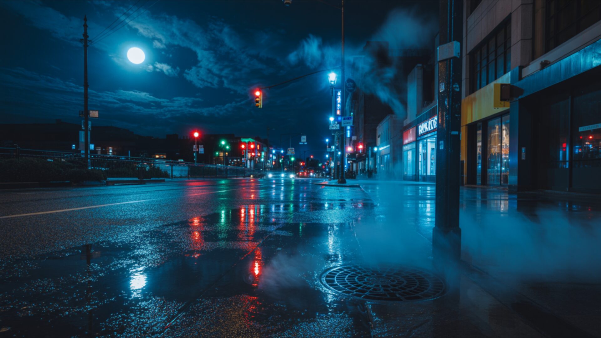 empty street after rainfall wallpaper, heartbreak, after rain, emotional tone, lonely night, moody city, quiet vibe, reflections, wet-street, desktop, mobile, background