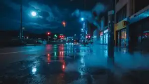 Empty Street After Rainfall
