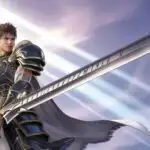 Epic Fantasy Warrior with Giant Sword Under Rays of Light