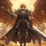Fantasy Angel Warrior with Golden Wings and Sword