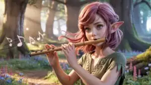 Fantasy Elf Anime Girl With Flute