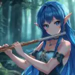 Forest Elf Anime Girl Playing Flute