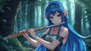Forest Elf Anime Girl Playing Flute